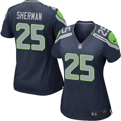 Women's Game Richard Sherman Nike Jersey Navy Blue Home - #25 NFL Seattle Seahawks